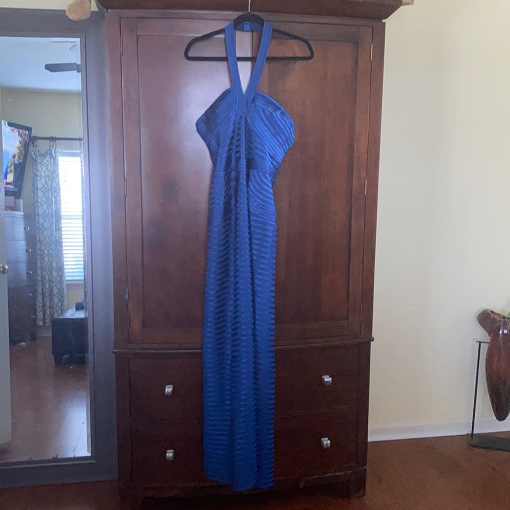 BCBG Floor length bandage halter formal dress